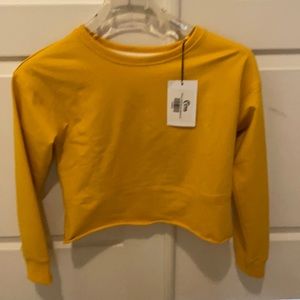 Mustard crop crew neck cutoff sweatshirt